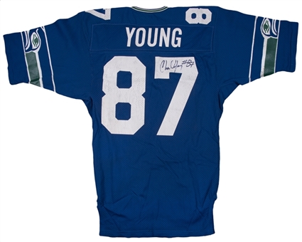 Circa 1983-1985 Charlie Young Game Used & Signed Seattle Seahawks Home Jersey (Beckett)
